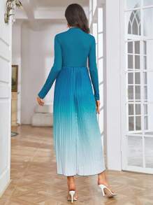 Seusyu Ombre Pleated Hem Dress - Teal Blue - View 2