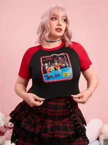 Stevenrhodes Plus Figure Graphic Raglan Sleeve Tee - Black - View 1