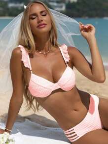 Swim Vcay Summer Ruffle Trim Underwire Bikini Set - Baby Pink - View 1