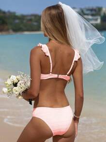 Swim Vcay Summer Ruffle Trim Underwire Bikini Set - Baby Pink - View 2