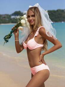 Swim Vcay Summer Ruffle Trim Underwire Bikini Set - Baby Pink - View 3