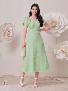 Modelyn 素色荷葉邊胸部褶皺洋裝 - 薄荷綠 - 查看 5