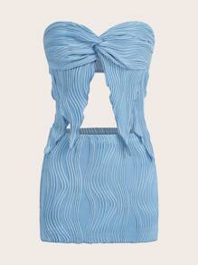 SHEIN ICON Twist Front Asymmetrical Hem Tube Top & Skirt - Baby Blue - View 1