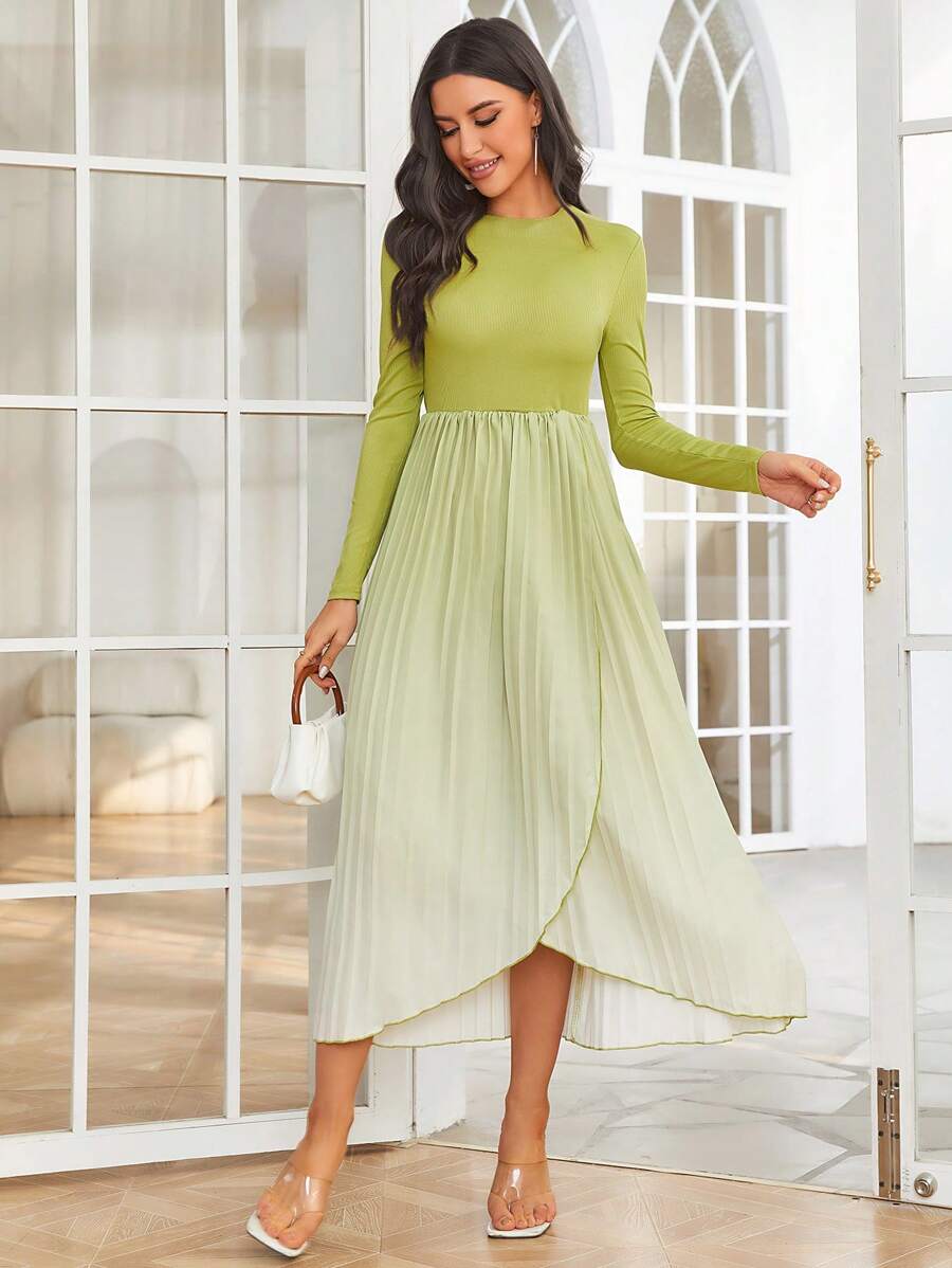 Seusyu Ombre Print Wrap Hem Dress - Lime Green - View 1