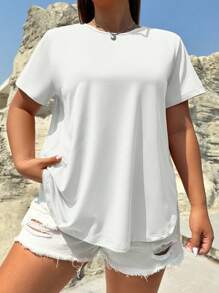 SHEIN EZwear Plus Solid Round Neck Tee - White - View 1