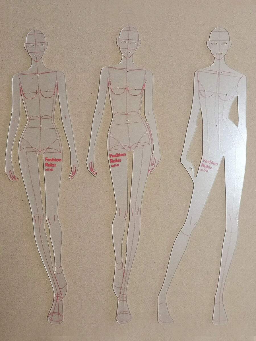 3pcs Body Design Clear Plastic Fashion Design Ruler, Illustrator Drawing Ruler, For Fashion Design - Clear - View 1