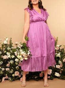 SHEIN Belle Plus Ruffle Trim Wrap Hem Bridesmaid Dress - Purple - View 1