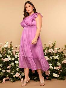 SHEIN Belle Plus Ruffle Trim Wrap Hem Bridesmaid Dress - Purple - View 4