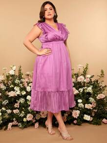SHEIN Belle Plus Ruffle Trim Wrap Hem Bridesmaid Dress - Purple - View 5