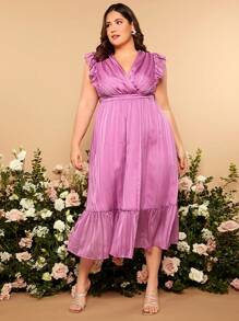 SHEIN Belle Plus Ruffle Trim Wrap Hem Bridesmaid Dress - Purple - View 6