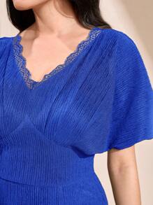 Modelyn Solid Ruched Bust Batwing Sleeve Mermaid Hem Dress - Royal Blue - View 6