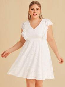 SHEIN Belle Vestido ribete con fruncido con encaje - Blanco - Ver 1