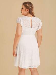 SHEIN Belle Vestido ribete con fruncido con encaje - Blanco - Ver 2
