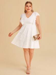 SHEIN Belle Vestido ribete con fruncido con encaje - Blanco - Ver 3