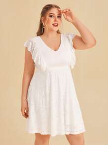 SHEIN Belle Vestido ribete con fruncido con encaje - Blanco - Ver 5