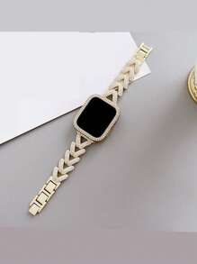 Rhinestone Decor Zinc Alloy Watchband Compatible With Apple Watch - Gold - View 1