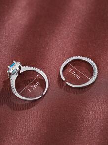 2pcs Gold-Plated Micro-Inlaid Cubic Zirconia Rings, Wedding, Engagement, Proposal Jewelry Gift - Baby Blue - View 3