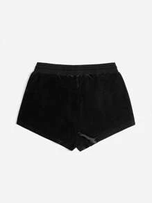 ROMWE Grunge Punk Cross Rhinestone Velvet Shorts, School - Black - View 2