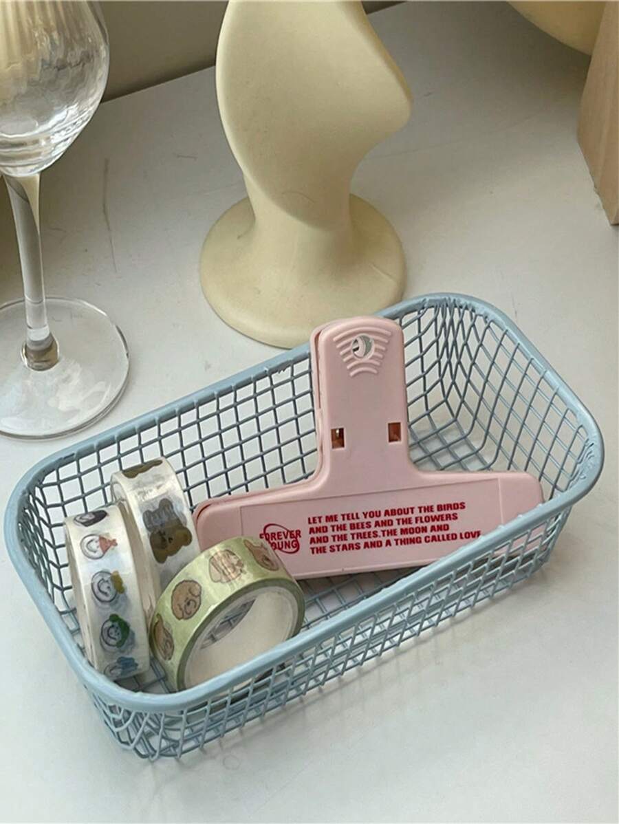 1pc Iron Washi Tape Storage Basket, Minimalist Solid Color Multifunction Desktop Storage Basket For Home - Baby Blue - View 1