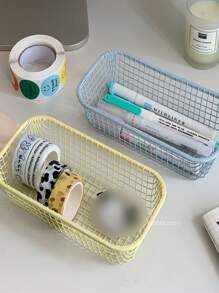 1pc Iron Washi Tape Storage Basket, Minimalist Solid Color Multifunction Desktop Storage Basket For Home - Baby Blue - View 2