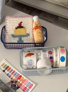 1pc Iron Washi Tape Storage Basket, Minimalist Solid Color Multifunction Desktop Storage Basket For Home - Baby Blue - View 3