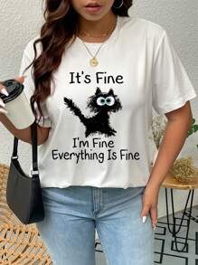 SHEIN Essnce Camiseta con estampado de slogan y dibujos animados - Blanco - Ver 1