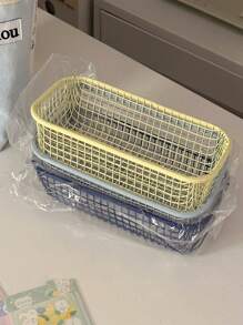 1pc Iron Washi Tape Storage Basket, Minimalist Solid Color Multifunction Desktop Storage Basket For Home - Baby Blue - View 5