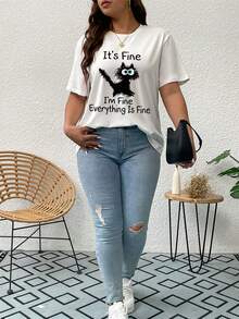 SHEIN Essnce Camiseta con estampado de slogan y dibujos animados - Blanco - Ver 3