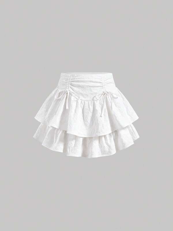SHEIN MOD Drawstring Ruched Two Layer Hem Skirt