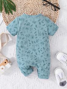 Baby Cartoon Graphic Button Front Tee Romper - Blue - View 2