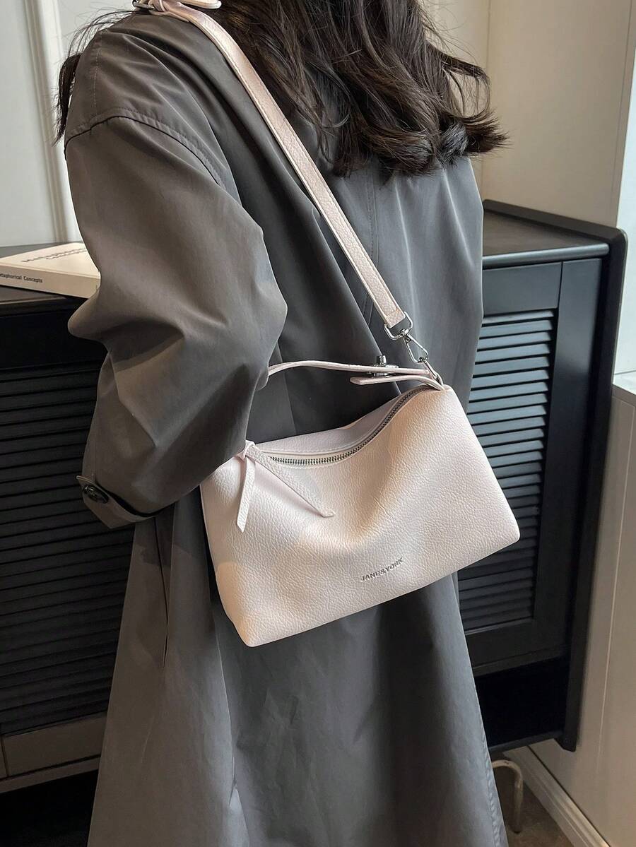 Litchi Embossed Hobo Bag Beige Top Handle For Daily - Beige - View 1