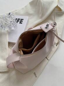 Litchi Embossed Hobo Bag Beige Top Handle For Daily - Beige - View 4