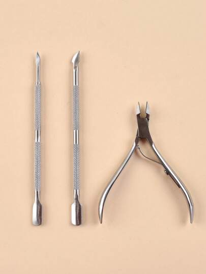 3pcs Stainless Steel Nail Dead Skin Remover Pusher & Pliers Set,Nail Supplies,Nail Tools,Nail Art Tools,Back To School,Nails,Nail Tools For Press On Nails,Manicure Pedicure Tools