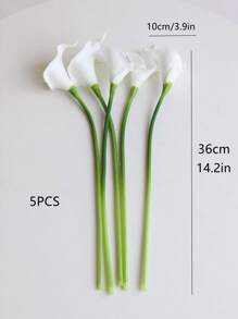 5 件迷你仿真莲花，PU 材质，触感逼真，客厅餐桌装饰插花，情人节、生日毕业礼物 - 白色 - 查看 3