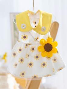 1pc Flower Print Pet Dress For Dog And Cat For Summer - Yellow - View 2