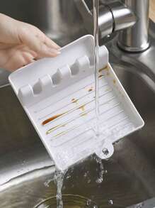 1pc Multifunction Pot Lid Storage Rack, Simple White Plastic Portable Pot Lid Holder For Kitchen - White - View 2