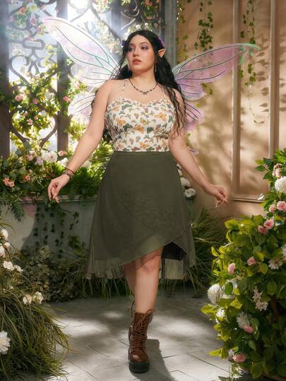 Fairycore Plus Solid Asymmetrical Hem Skirt