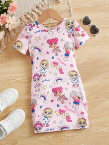 SHEIN Leap Crew Đầm midi giản dị cho bé gái dễ thương họa tiết đan - Nhiều màu - Xem 1