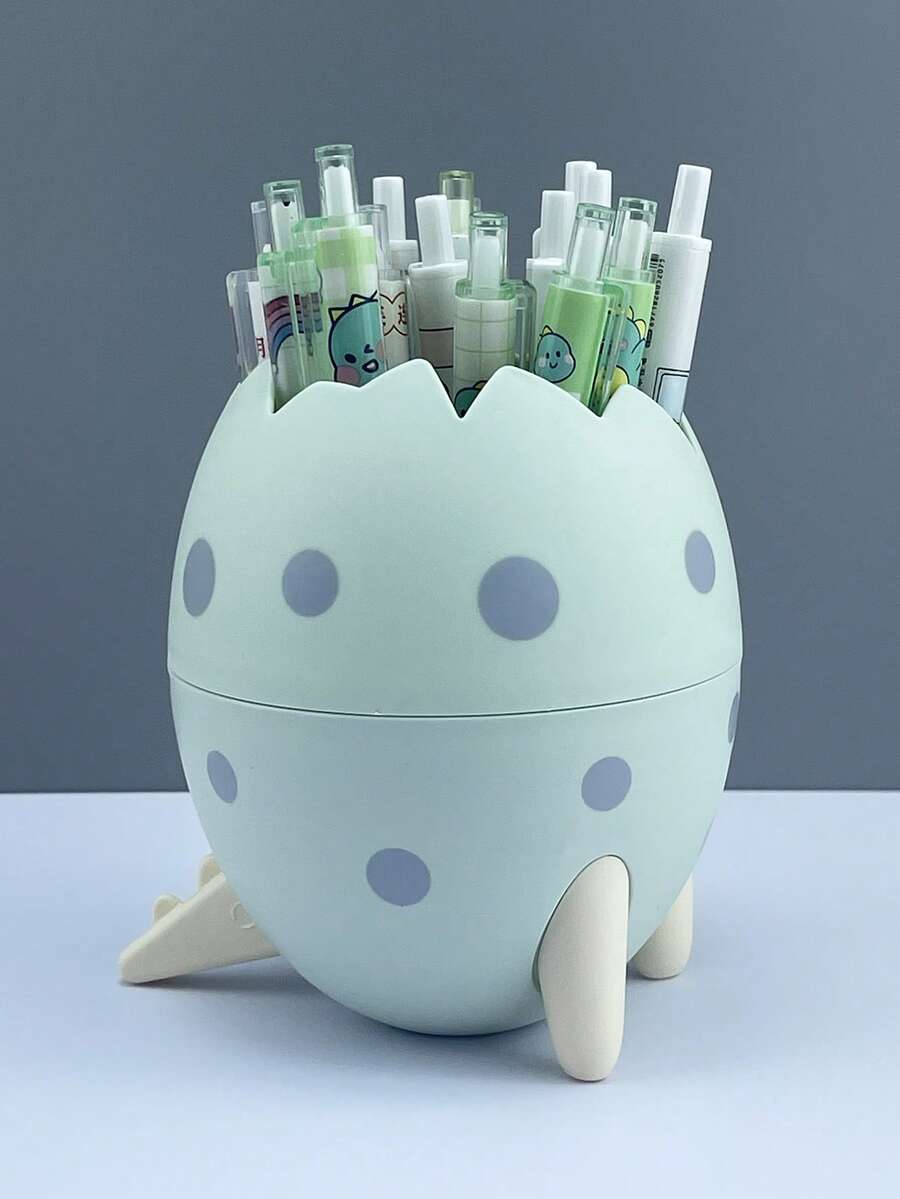 1pc Dinosaur Egg Design Pen Holder, Cute Easy To Use Stationery Storage Box For School - Green - View 1