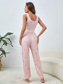 Bộ đồ ngủ Nữ Thắt nút Thắt nơ trước Tim - Hồng - Xem 2