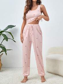 Bộ đồ ngủ Nữ Thắt nút Thắt nơ trước Tim - Hồng - Xem 1