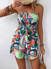 Breezaya Allover Print Belted Tube Romper - Multicolor - View 4