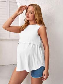 SHEIN Maternity Solid Nursing Tank Top - White - View 6