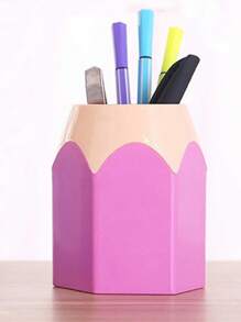 1pc Pencil Design Pen Holder, Cute Easy To Use Stationery Storage Box For School - Pink - View 1