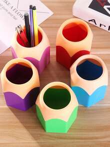 1pc Pencil Design Pen Holder, Cute Easy To Use Stationery Storage Box For School - Pink - View 6