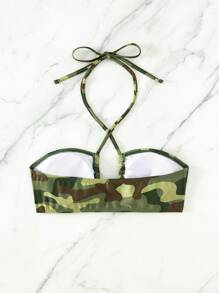 迷彩印花掛脖比基尼上衣 - 彩色 - 查看 4