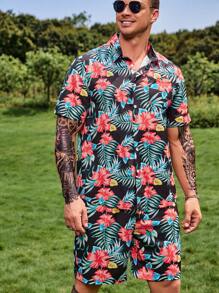 Manfinity RSRT 男士隨機熱帶圖案襯衫和短褲 - 彩色 - 查看 7