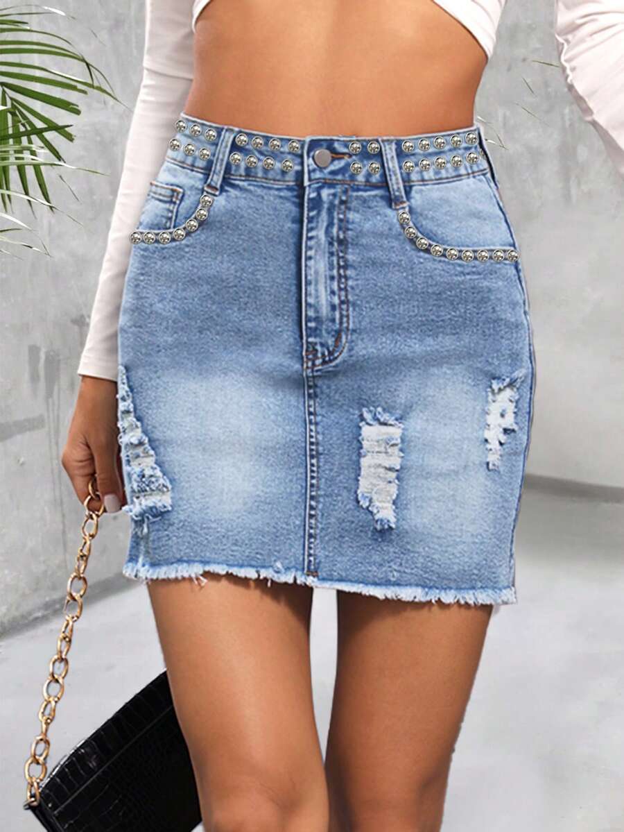 破洞毛邊牛仔半身裙