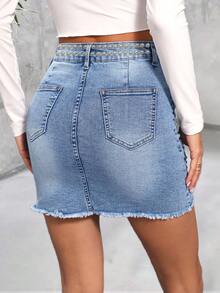 破洞毛邊牛仔半身裙