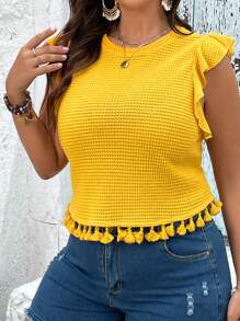 SHEIN VCAY Plus Ruffle Trim Waffle Knit Tee